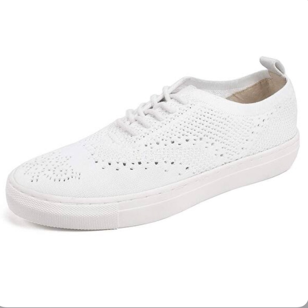 White Lace Up Brogue Fabric Knit Oxford Sneakers - Picture 13 of 16